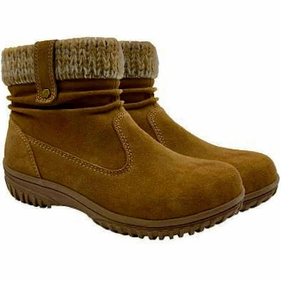 Khombu Laura Suede Leather Boots with Knit Trim in Chestnut Brown - Picture 5 of 16